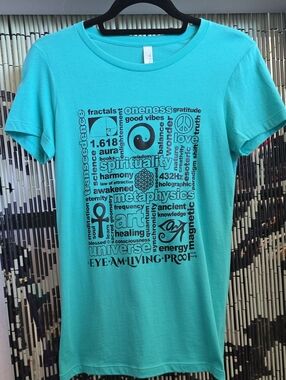 Turquoise Graphic Tee Spirituality Enlightenment Handprinted Swarosvki Crystals